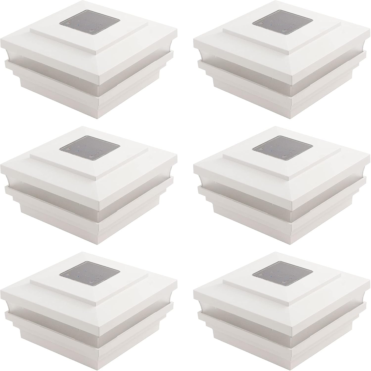 4.5' Sq. Cape May Solar LED Lighted Vinyl Post Caps Pack of 6 - White (Made in The USA)