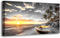 Beach Wall Art Canvas Prints Art Black and White Sunset Seascape Pictures Bedroom Decor Boat Tree Ocean Landscape Painting for Living Room Office Decoration Natural Scenery Artwork 70x35inches