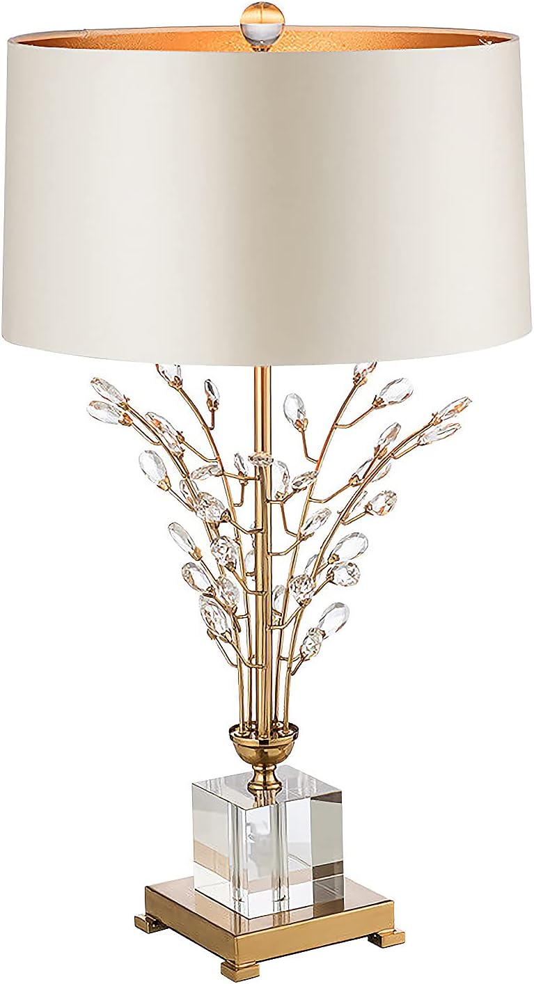 Glass Table Lamp Modern Bedside Lamp Decorative with Metal Base White Linen Fabric Lampshade Modern Bedside Lamp for Bedroom Living Room Elegant Nightstand Lamp Crystal Decoration for Office Desk