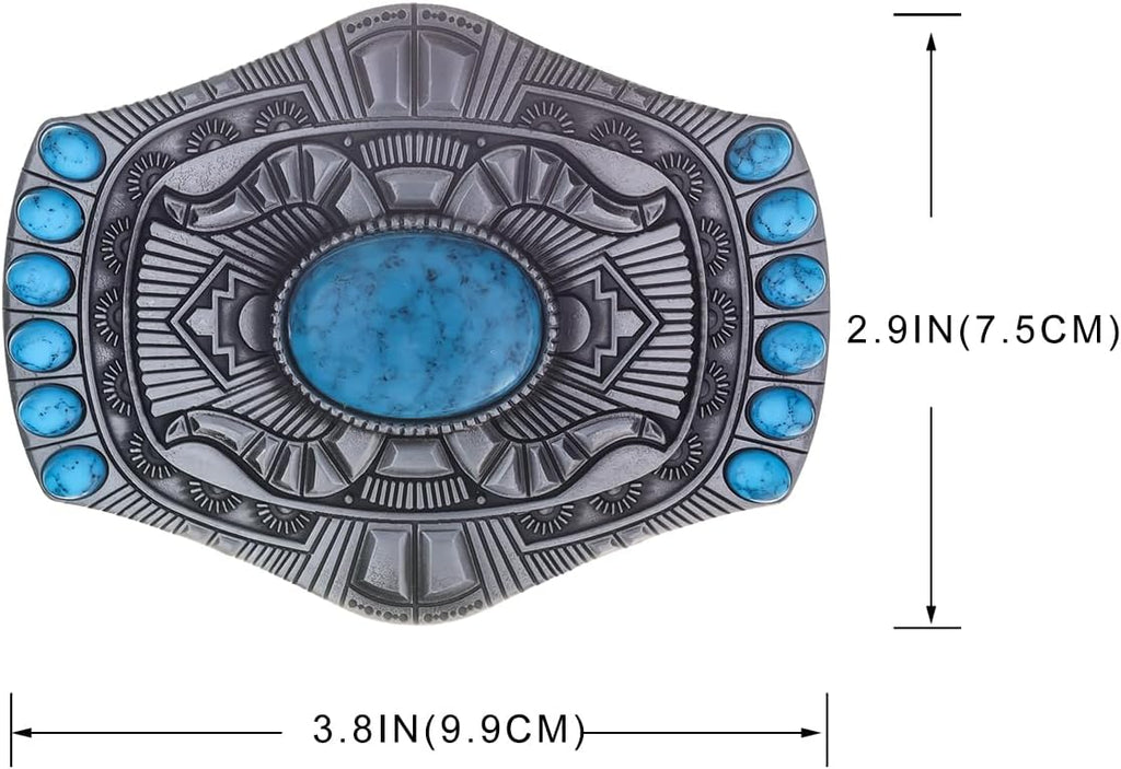 Men's Western Belt Buckle - Vintage Turquoise with Native American & Cowboy Elements
