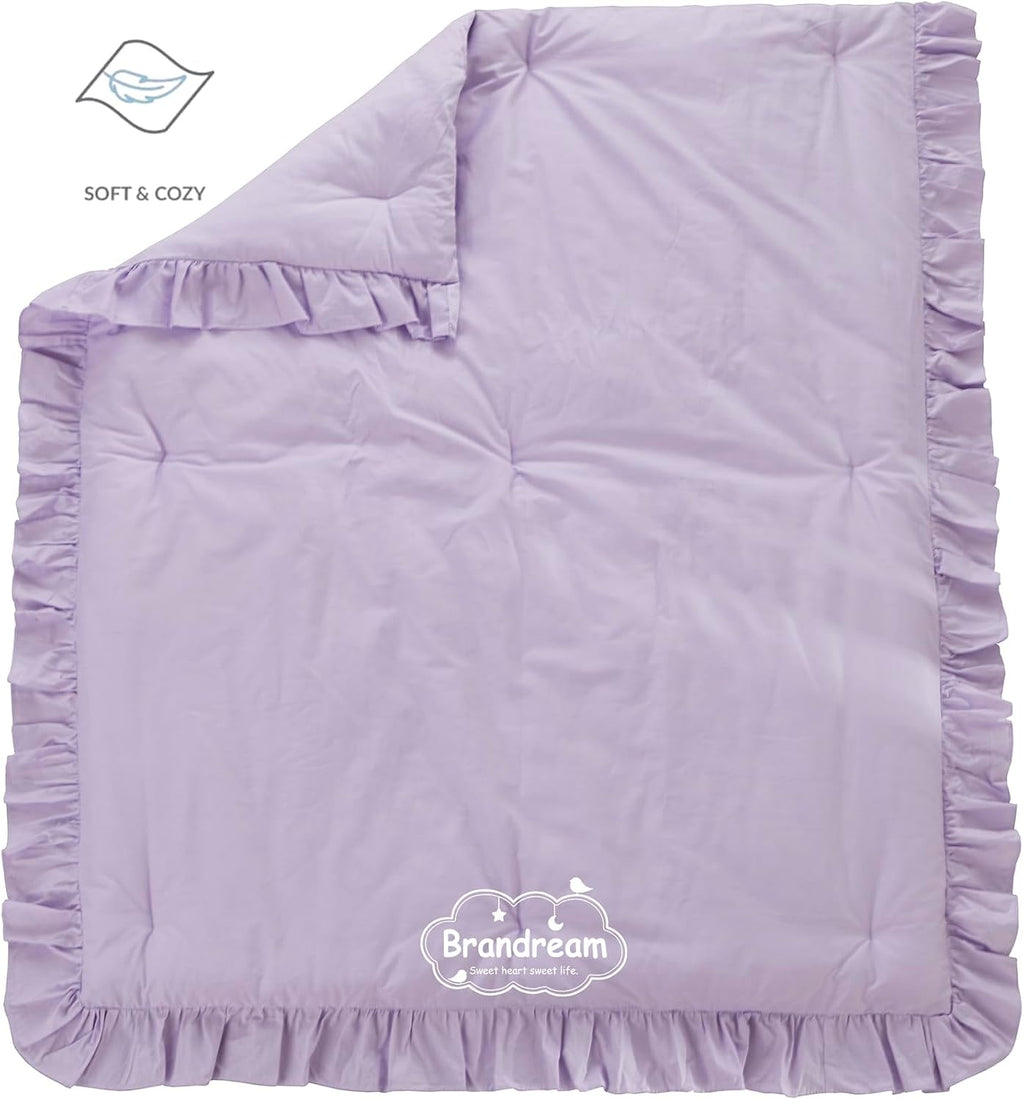 Brandream Farmhouse Crib Bedding Sets for Girls | 3 Piece Boho Chic Nursery Set Purple Baby Comforter, Fitted Crib Sheet, Crib Skirt Included, 100% Percale Cotton