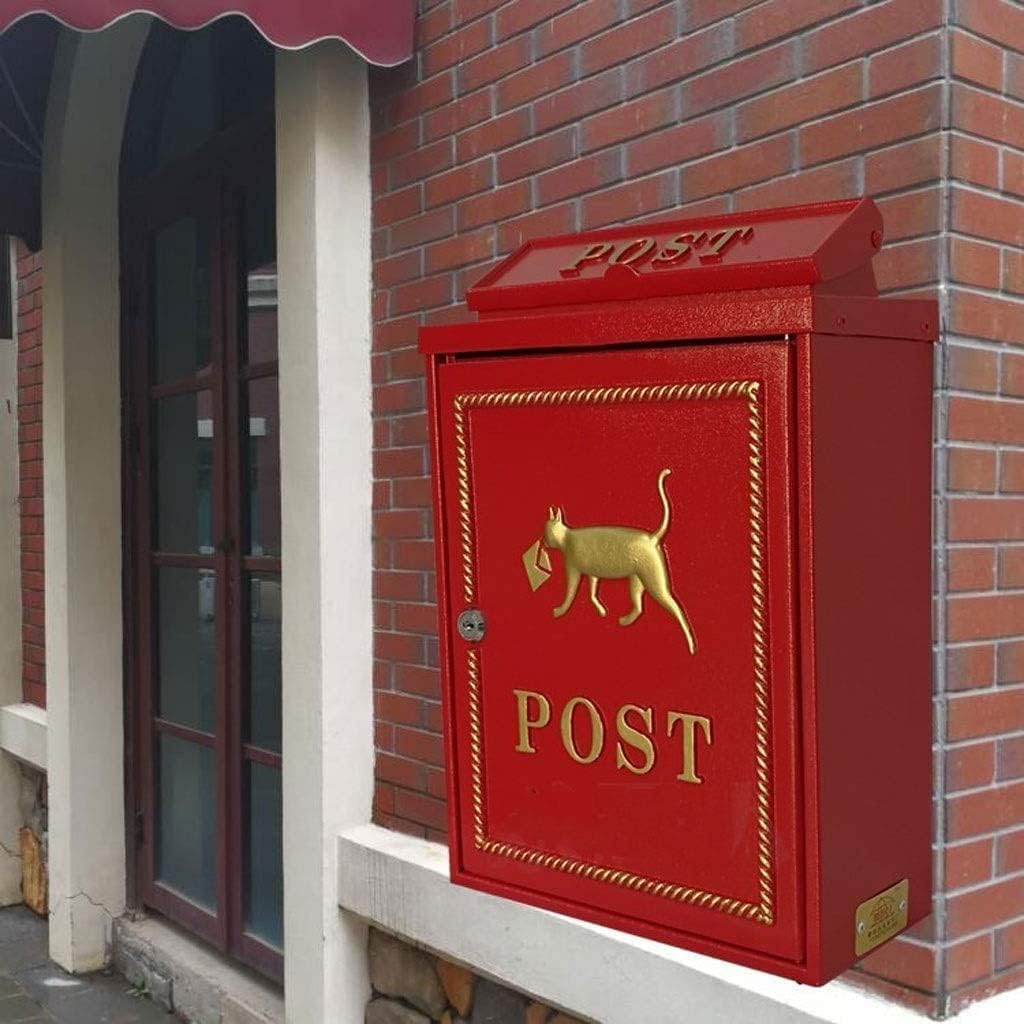 JYDQM Suggestion Box Comment Collection Box Mailbox European Aluminum with Lock Outdoor Post Box Secure Letterbox (Color : Red)