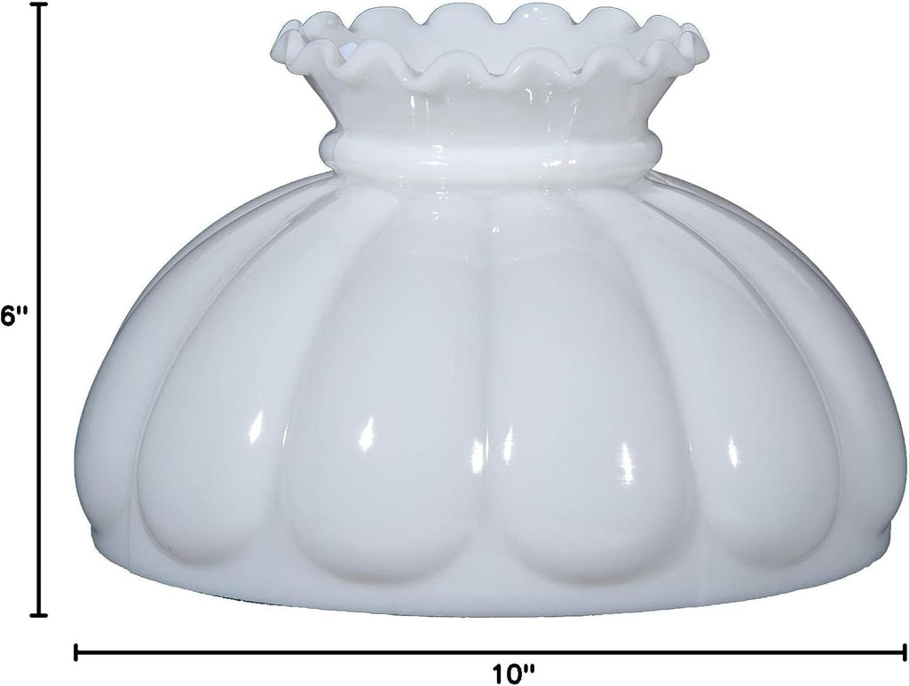 B&P Lamp® 9 7/8' Fitter Opal White Glass Melon Style Student Lamp Shade with Crimp Top Design