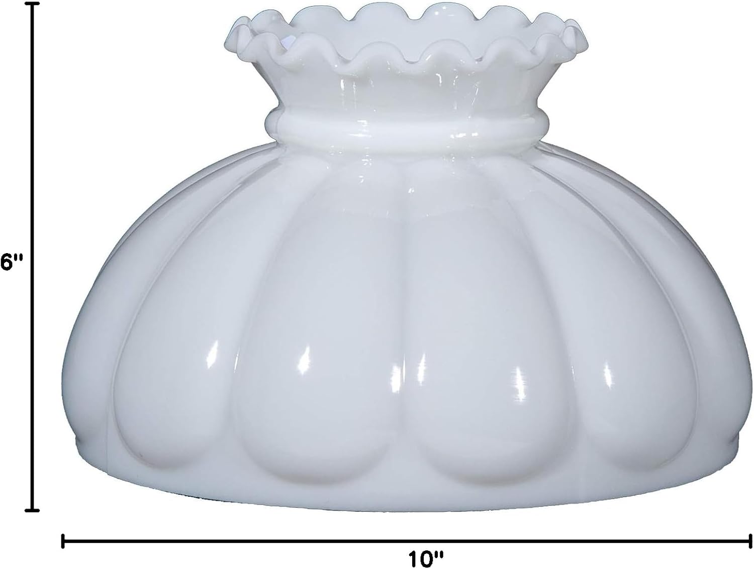 B&P Lamp® 9 7/8' Fitter Opal White Glass Melon Style Student Lamp Shade with Crimp Top Design