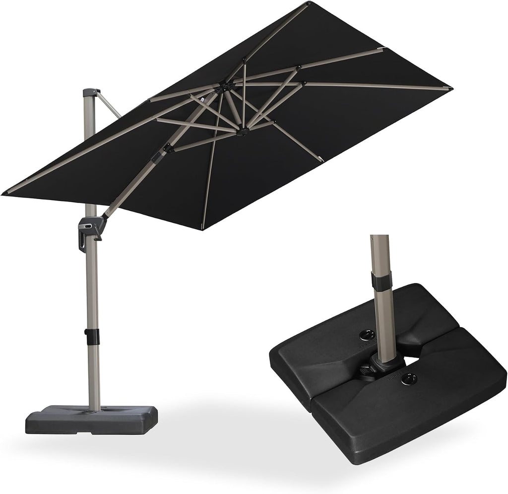 PURPLE LEAF Patio Umbrella with Base Included, 8ft Outdoor Aluminum Cantilever Umbrella with 360° Rotation, Champagne Offset Umbrella for Outdoor Garden Pool, Black
