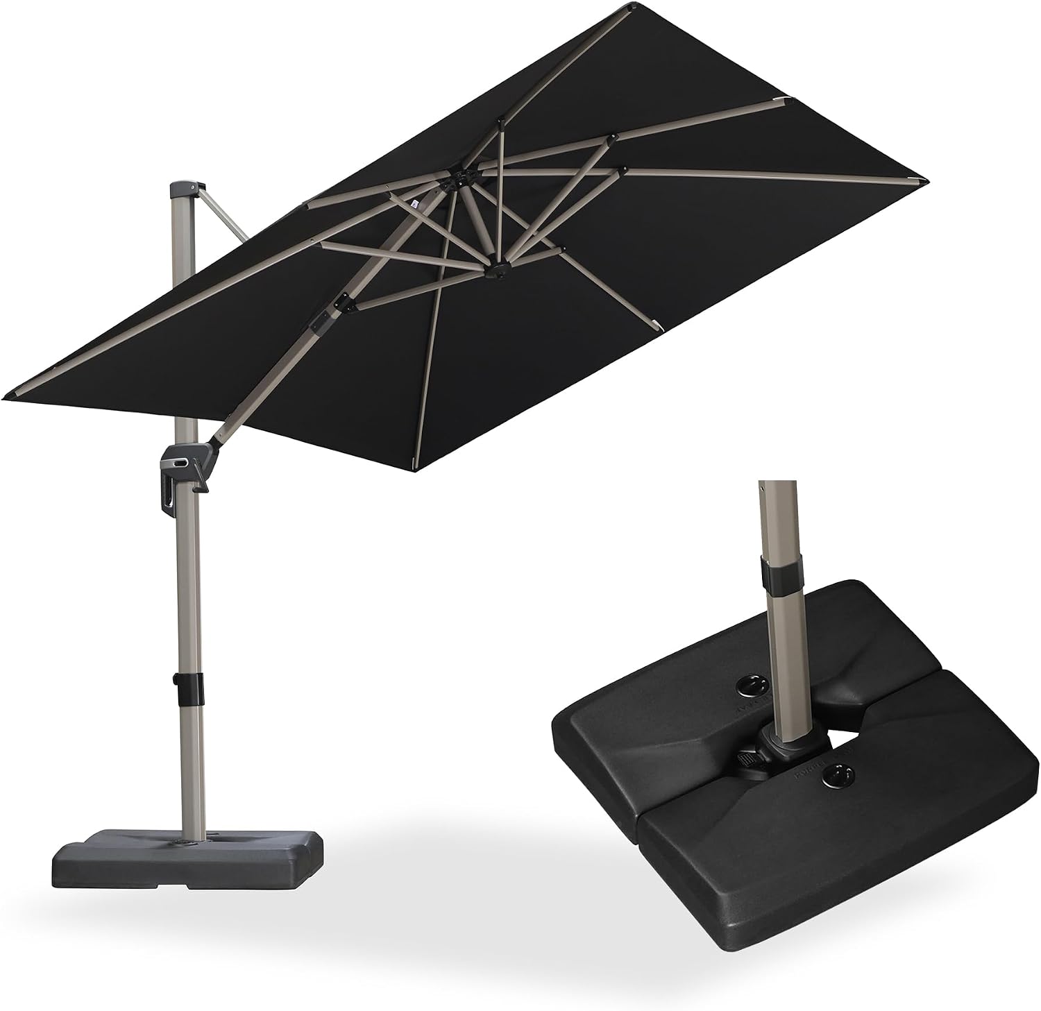 PURPLE LEAF Patio Umbrella with Base Included, 8ft Outdoor Aluminum Cantilever Umbrella with 360° Rotation, Champagne Offset Umbrella for Outdoor Garden Pool, Black