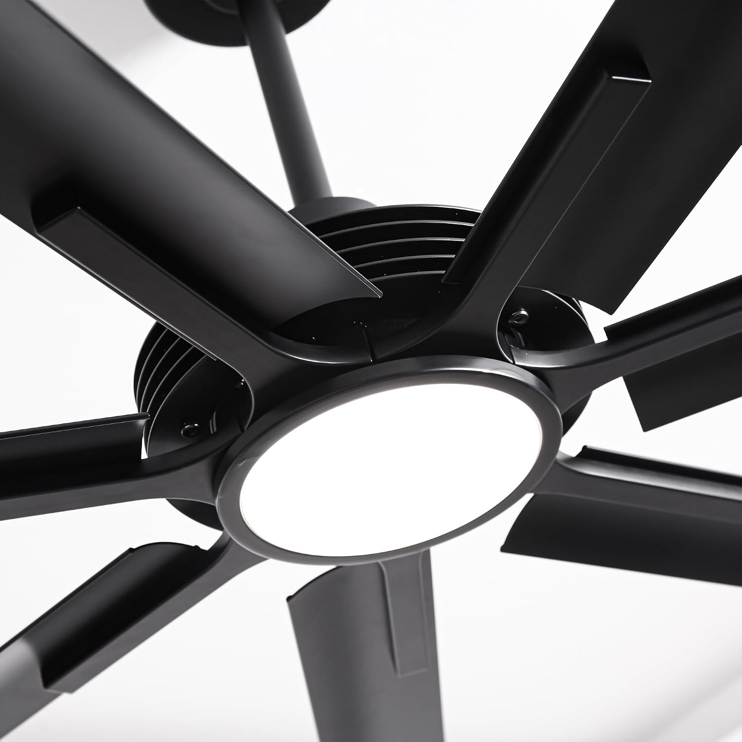 Industrial Ceiling Fans with Lights and Remote, 84 Inch Black Large Ceiling Fan with Dimmable Light, Outdoor Ceiling Fans for Patio, Living Room, Garage, 6-Speed Reversible DC Motor, 7 Aluminum Blades