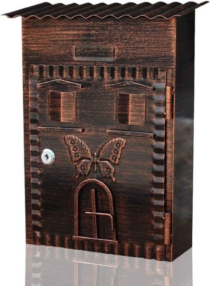 Mailbox European Style Outside Aluminum Wall Mount Post Box Secure Mailbox Letterbox Outdoor Retro Vintage Mailboxes (Bronze)