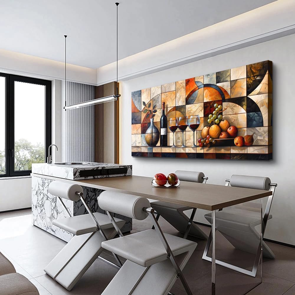 PHAOHUAXM Large Canvas Wall Art For Living Room Office Restaurant Wall Decor For Bedroom Abstract Wine Glass Oil painting Framed Decor Printing Artwork Farmhouse Home Decor Mural Aesthetics 30'X60'