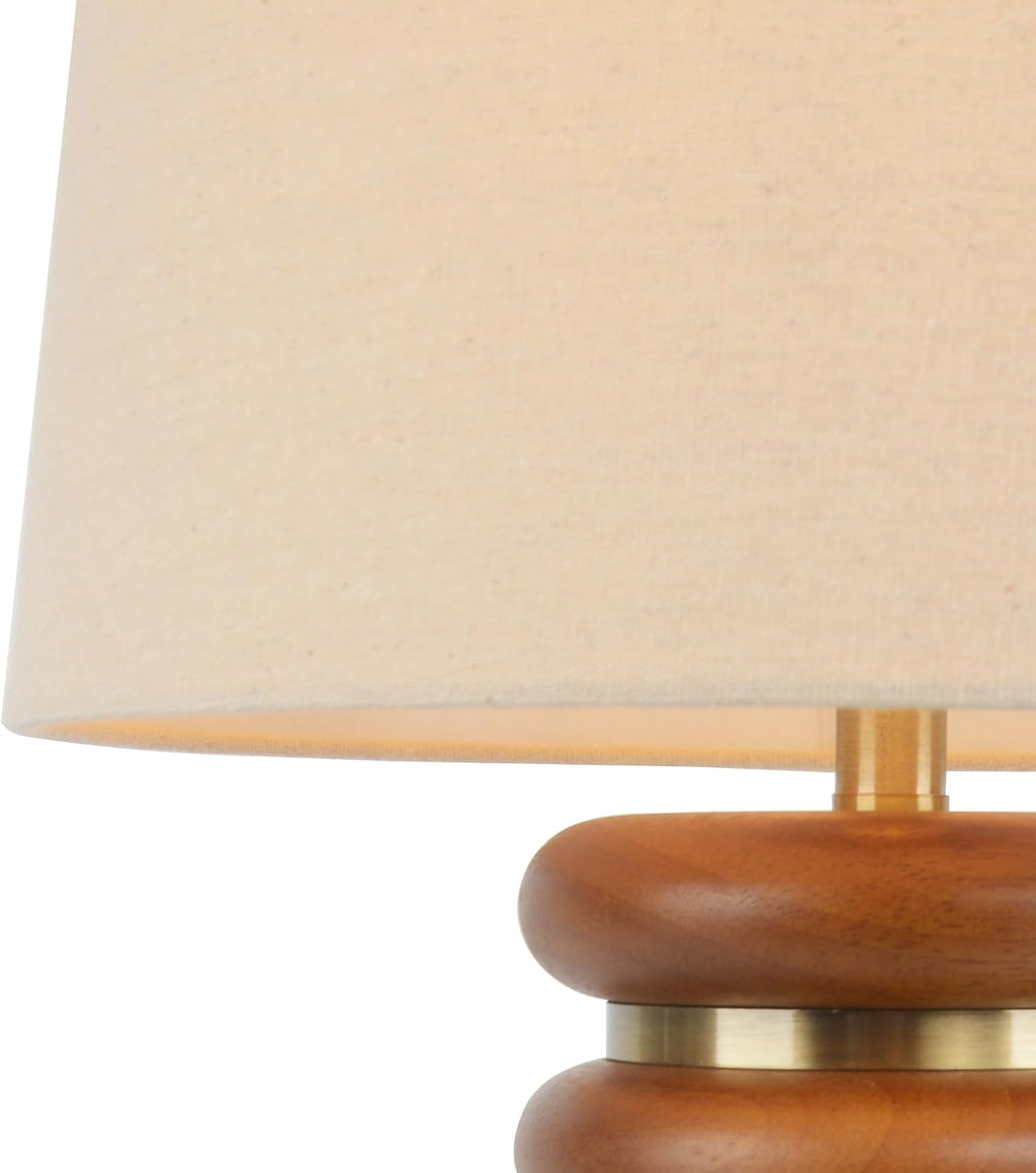 Abani Table Lamp Thalia Stacked Ring 21.5' – Mid-Century Modern Brown Wood Base with Wheat Linen Shade – E26 Bulb Included – Stylish Desk Lamp for Bedroom, Living Room, Dorm or Nightstand