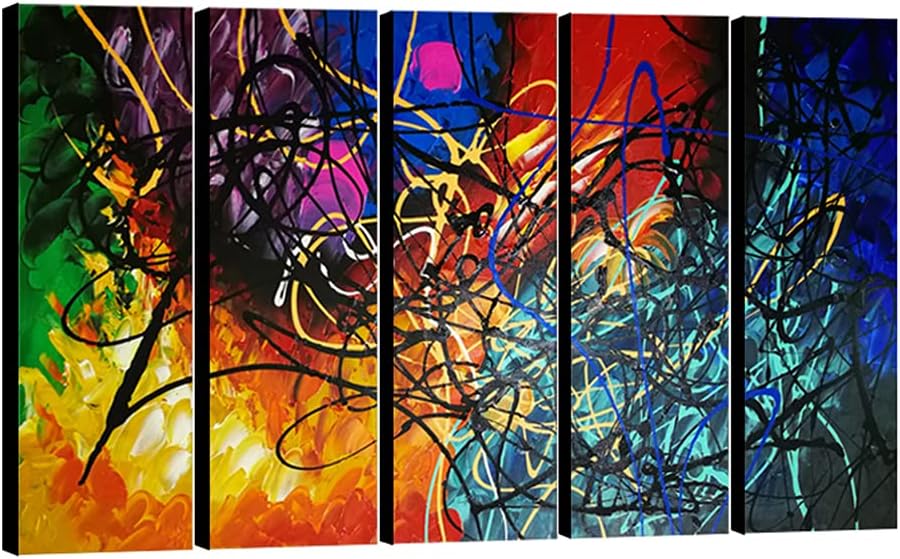 Wieco Art 5 Panels Abstract Heart Oil Paintings Reproduction on Canvas Wall Art Decor Ready to Hang for Home Office Decorations Extra Large Modern 100% Hand Made Contemporary Impressionist Artwork