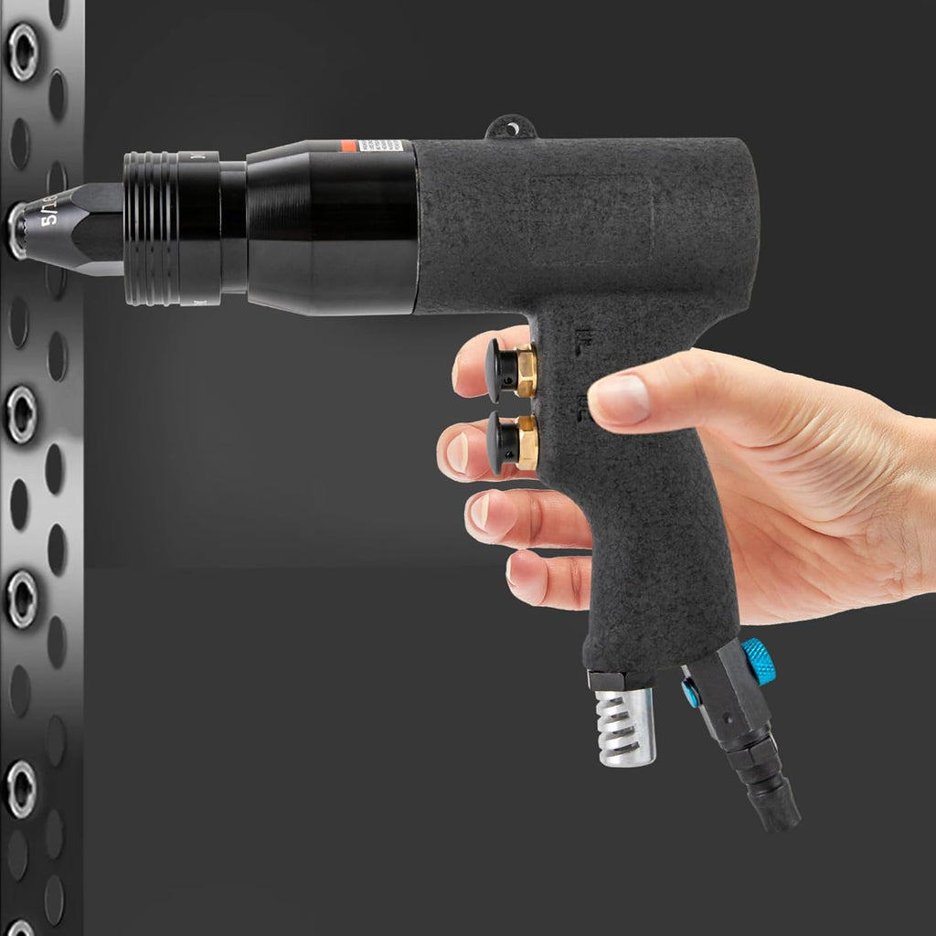 4-in-1 Pneumatic Rivet Nut Gun Set (10-24 & 1/4 & 5/16 & 3/8), Air Rivet Nut Pull Setter Tool, Automatic Nutsert Gun Bolts Adapter, Professional Grade Adjustable Speed Pull Rivnut Gun