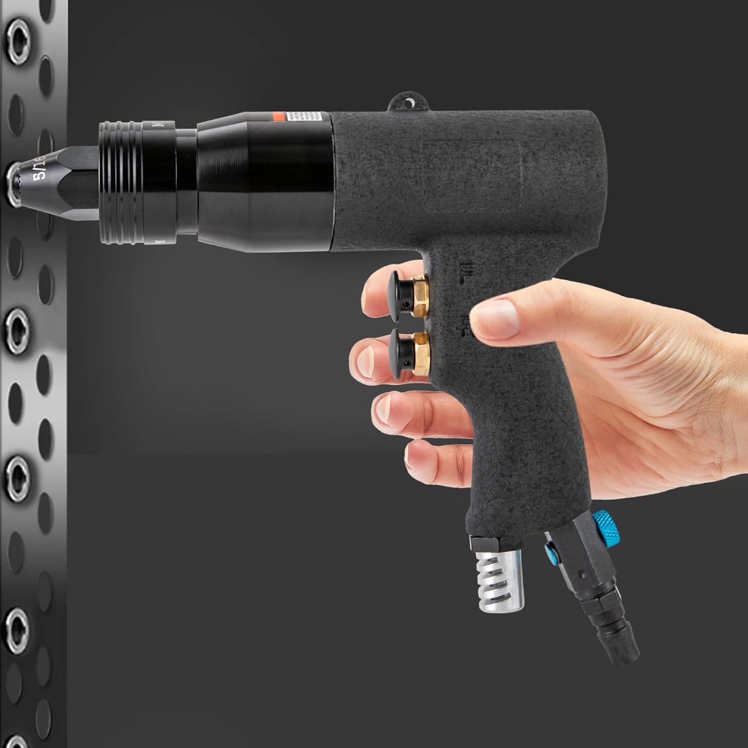 4-in-1 Pneumatic Rivet Nut Gun Set (10-24 & 1/4 & 5/16 & 3/8), Air Rivet Nut Pull Setter Tool, Automatic Nutsert Gun Bolts Adapter, Professional Grade Adjustable Speed Pull Rivnut Gun