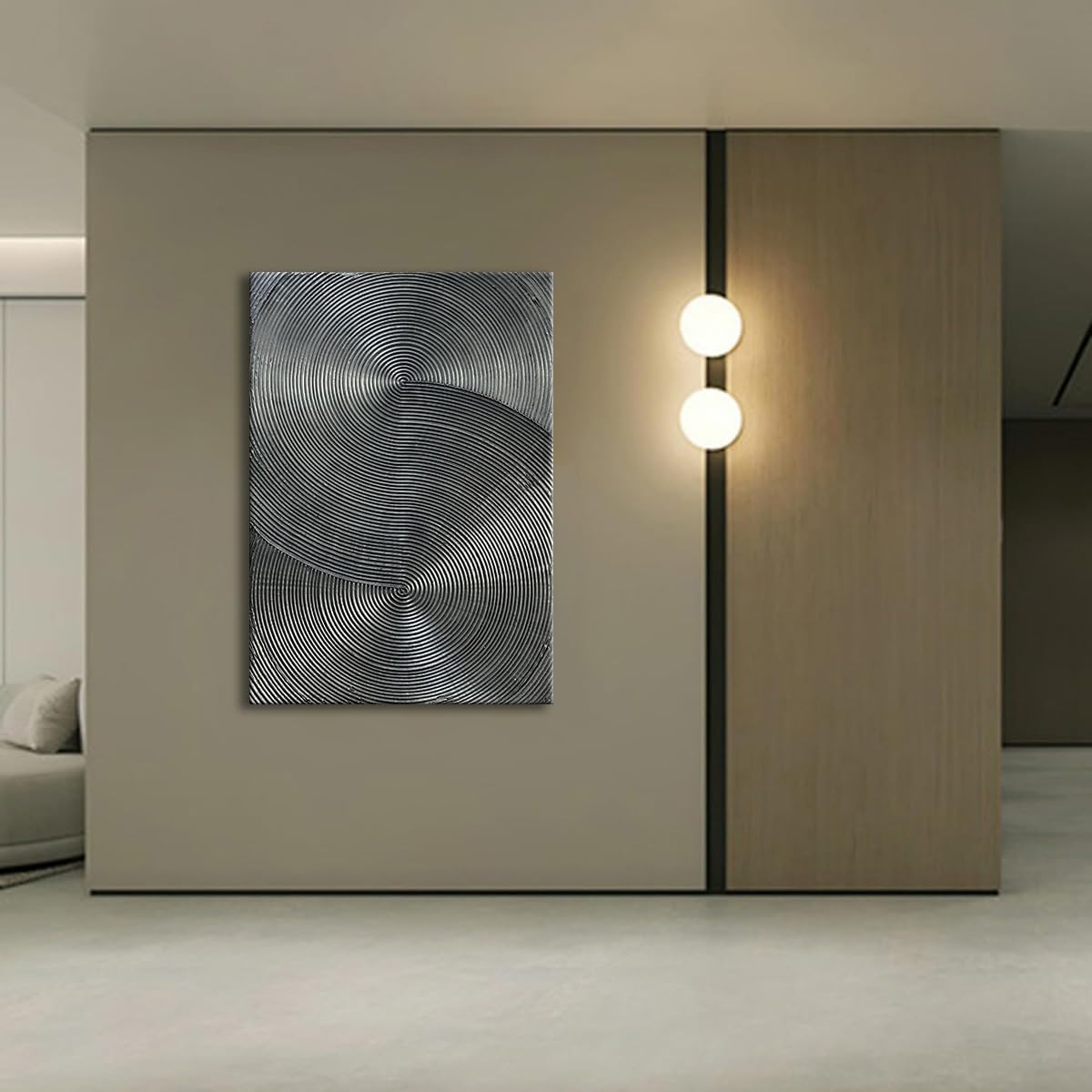 Slyart Handmade Modern Abstract Painting 3D Texture Wall Art 28x40 inches Minimalist Silver Gray Artwork Vertical Painting on Canvas Wall Decor