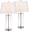 360 Lighting Modern Coastal Style Table Lamps 26' High Set of 2 Fillable Clear Glass Steel Metal White Empire Fabric Shade for Living Room Bedroom Beach House Bedside Nightstand Home Office