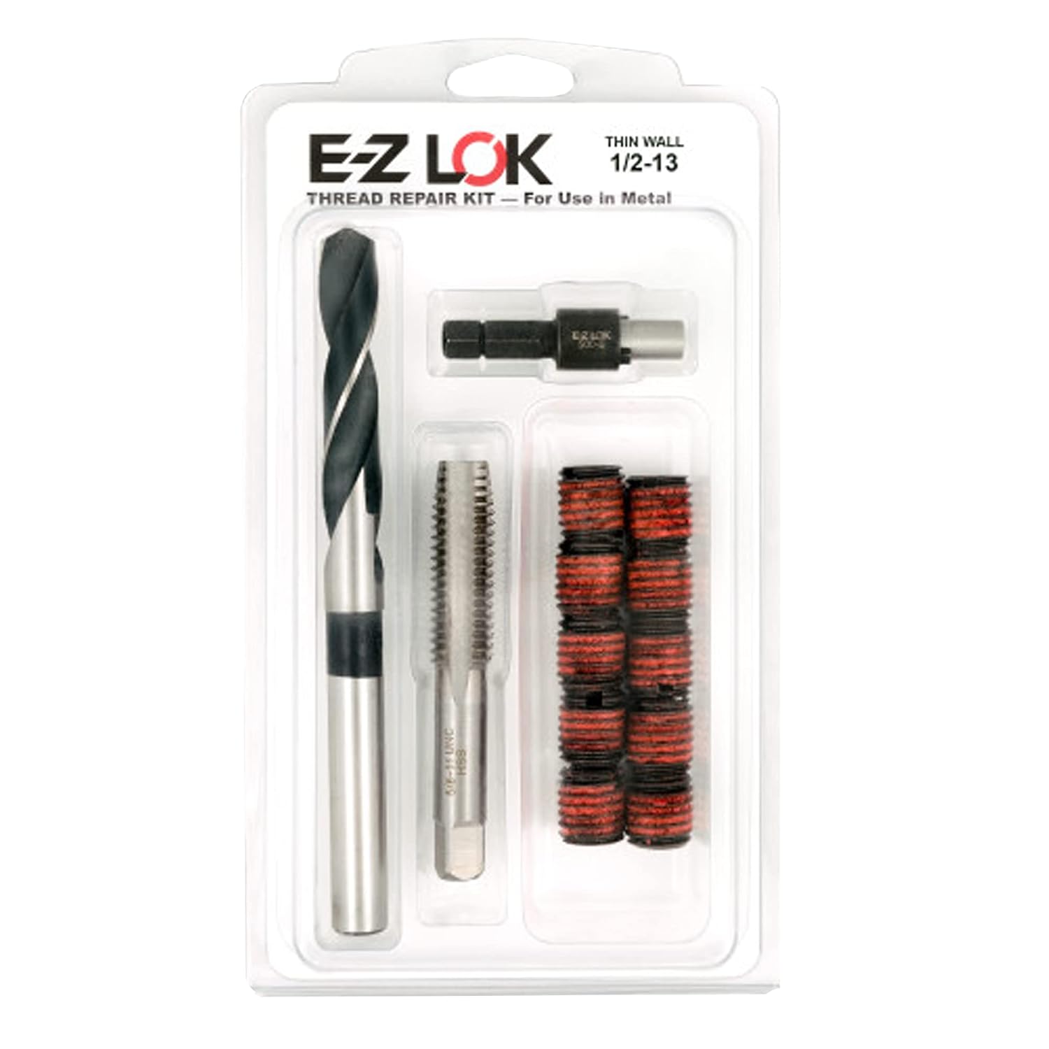 E-Z LOK EZ-310-8 Thread Repair Kit for Metal Carbon Steel Threaded Inserts 1/2-13 and Installation Tools, Black