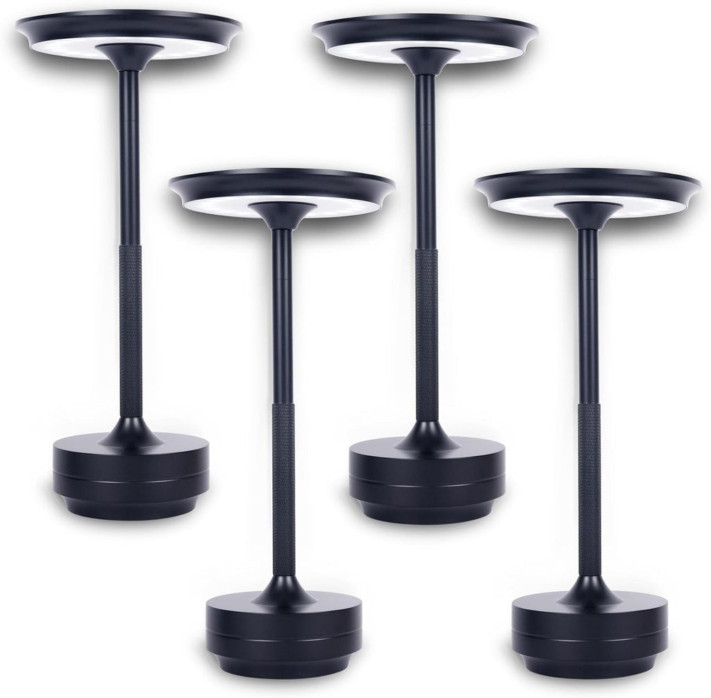 2026 Upgraded 6000mAH for longer battery life. LED Cordless Table Lamps Rechargeable, Portable ,Stepless Dimming Table Light with Memory Function, for Outdoor/Dinner/Patio/Restaurant, Black (4pcs)