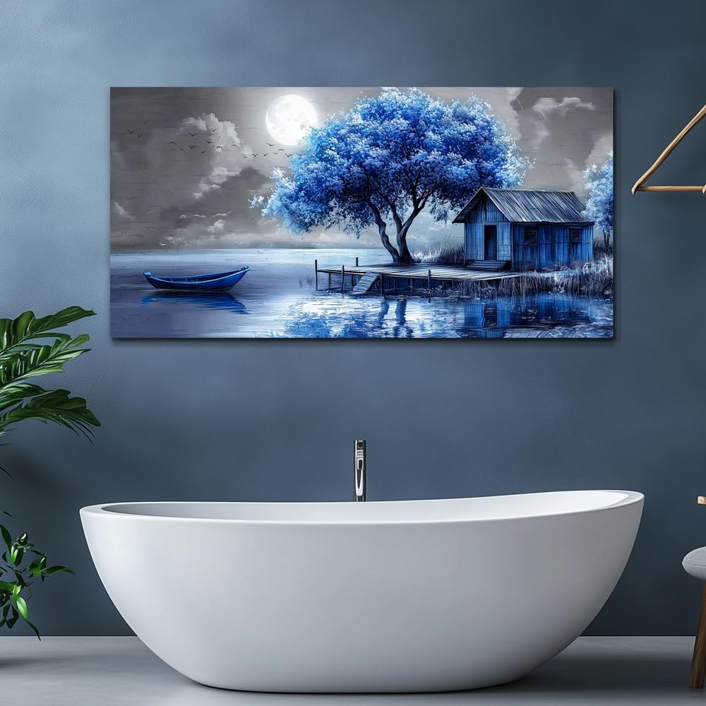 QIYILEXWART Canvas Wall Art For Living Room Large Wall Decor For Office Bedroom Decorations Blue Tree Landscape Pictures Abstract Painting Artwork Room Wall Mural Aesthetic Home Decor 30x60 In