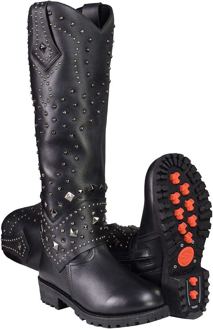 Milwaukee Leather MBL9371 Women's Black 18-Inch Leather Studded and Riveted Western Style Motorcycle Boots - 5