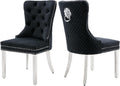 civama Dining Chairs Set of 2, Elegant Luxury Velvet Tufted Dining Chairs Silver Legs & Nailhead Trim, Back Lion Head Pull Ring & Rhomboid Pattern, Nikki Collection Armless Kitchen Chair, Black