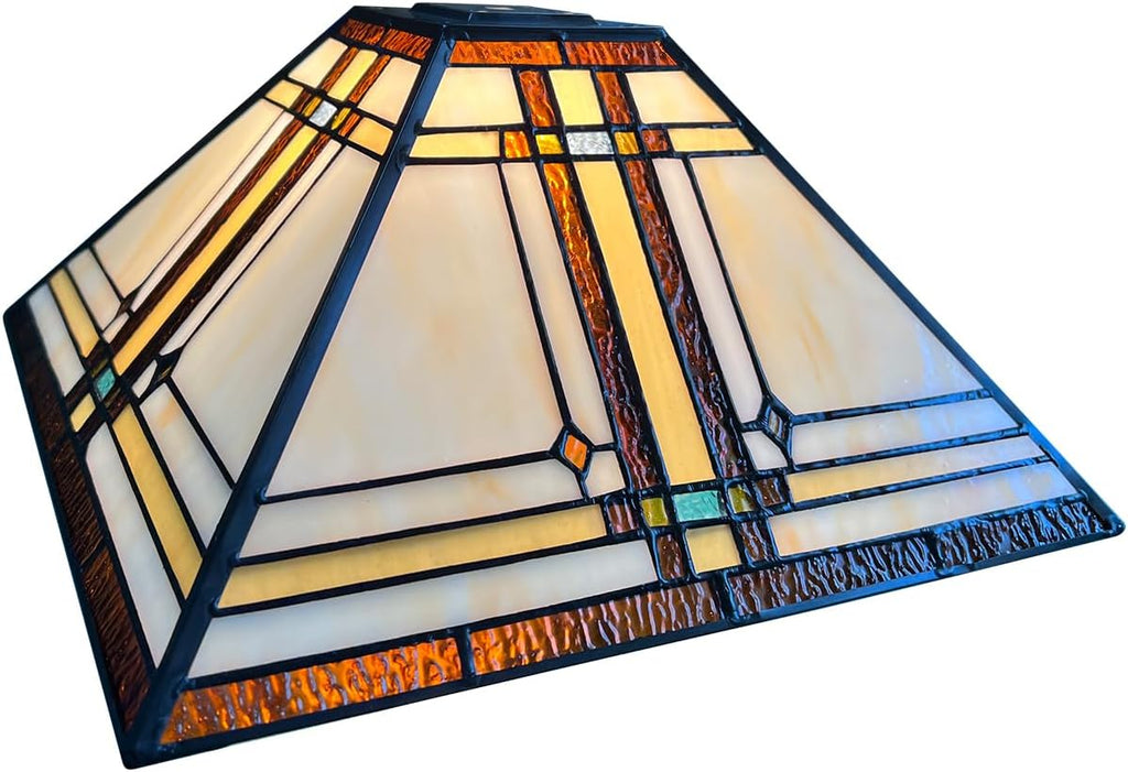 Capulina Tiffany Lamp Shade Accessories Replacement 16 Inches Wide Mission Cream Style Stained Glass Lampshade for Table Lamp Floor Lamp