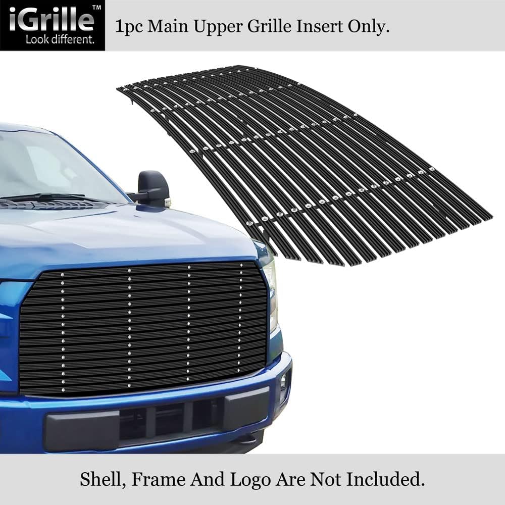 APS Premium Aluminum Black Rivet Studs Wide Billet Grille Grill Insert Compatible with Ford F150 F-150 2015 2016 2017 Main Upper N19-U01368F