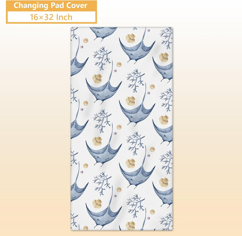 Terwex Custom Crib Bedding Set - 5 Pcs Customized Baby Crib Set with Name - Soft Double Layer Marine Animals Nursery Baby Bedding Set for Girls Boys - Personalized for Infant Toddler