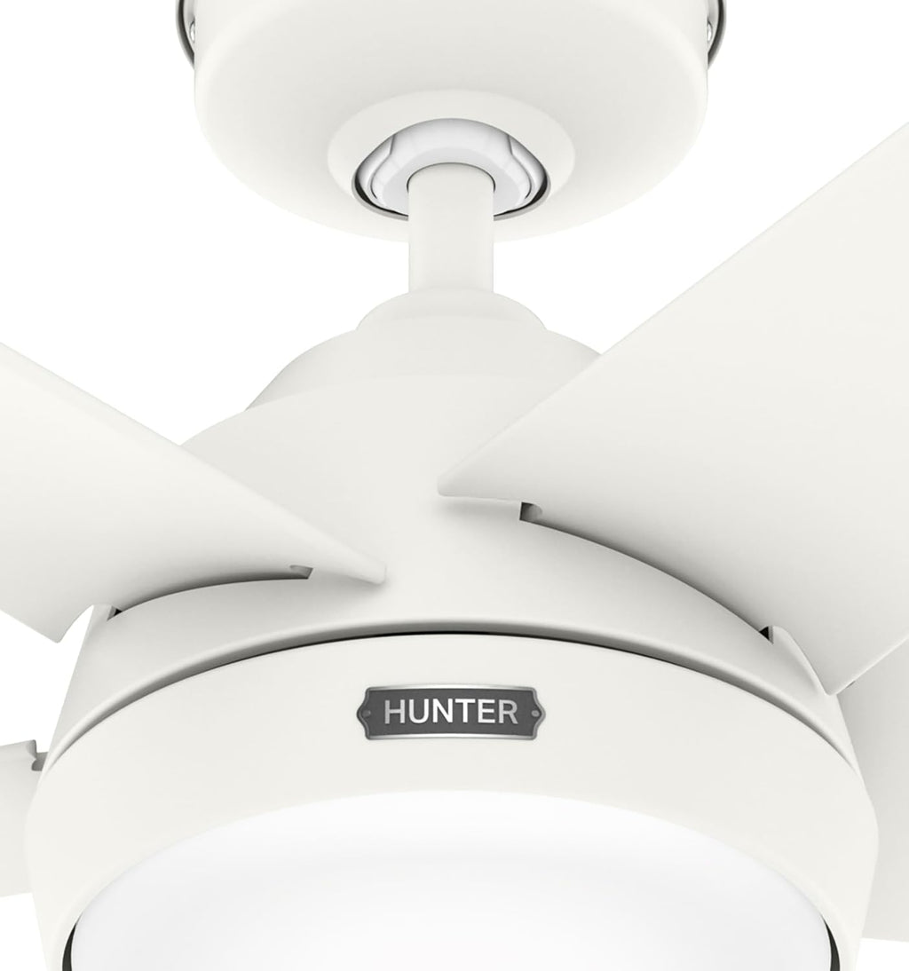 Hunter Skyflow 52 inch Indoor/Outdoor Ceiling Fan with Light and Wall Control, Matte White Ceiling Fan, 3 Speed WhisperWind Motor, 52611, for Coastal Patios, Pergolas, Bedrooms, or Living Rooms