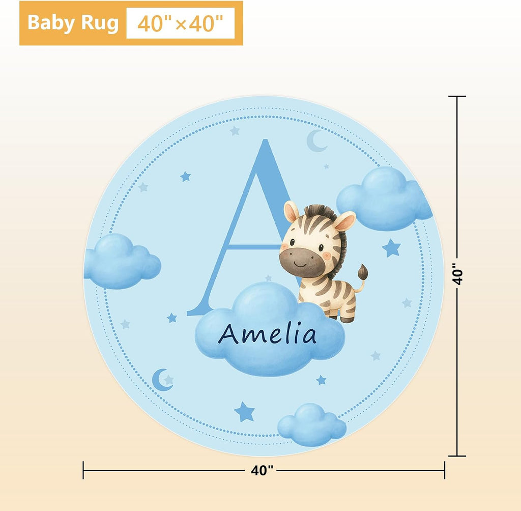 Terwex 5 Piece Customized Crib Bedding Set for Baby Boys - Custom Name Baby Crib Blue Zebra Nursery Bedding Set with Fitted Sheet, Soft Blanket, Rug, Personalized Gifts for Newborn, Toddler, Infant