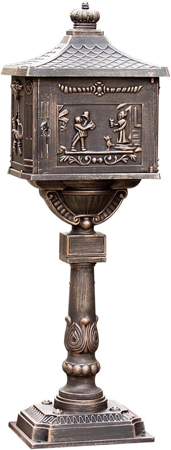 Cast Aluminum Mailbox with Post, Locking Residential Mailboxes for Outside, Rust-Proof Large Security Metal Mailbox