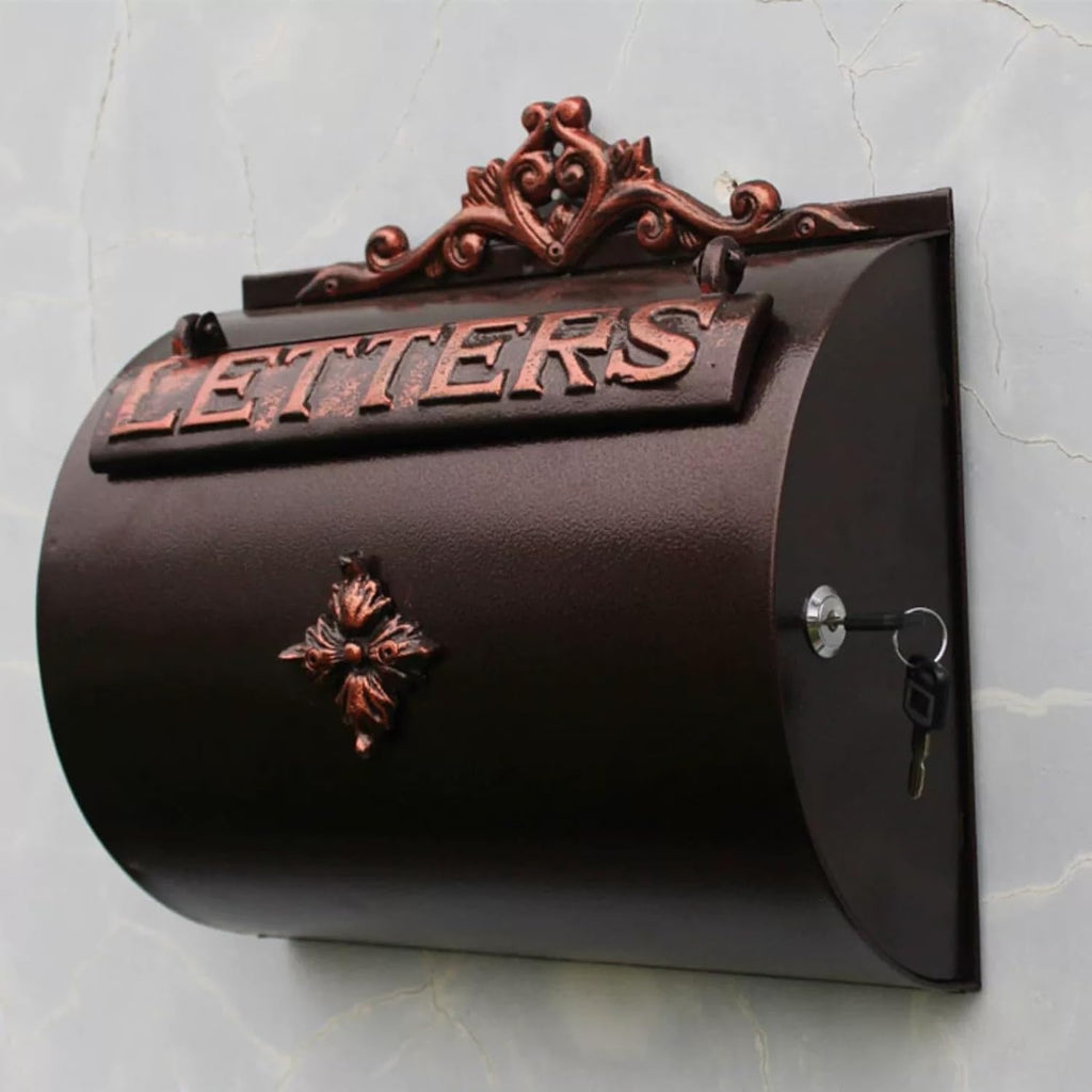 Vintage Lockable Mailbox, Wall Mount Mailboxes for Outside, Antique Metal Post Box with Lock, 13 X 13 X 5 in