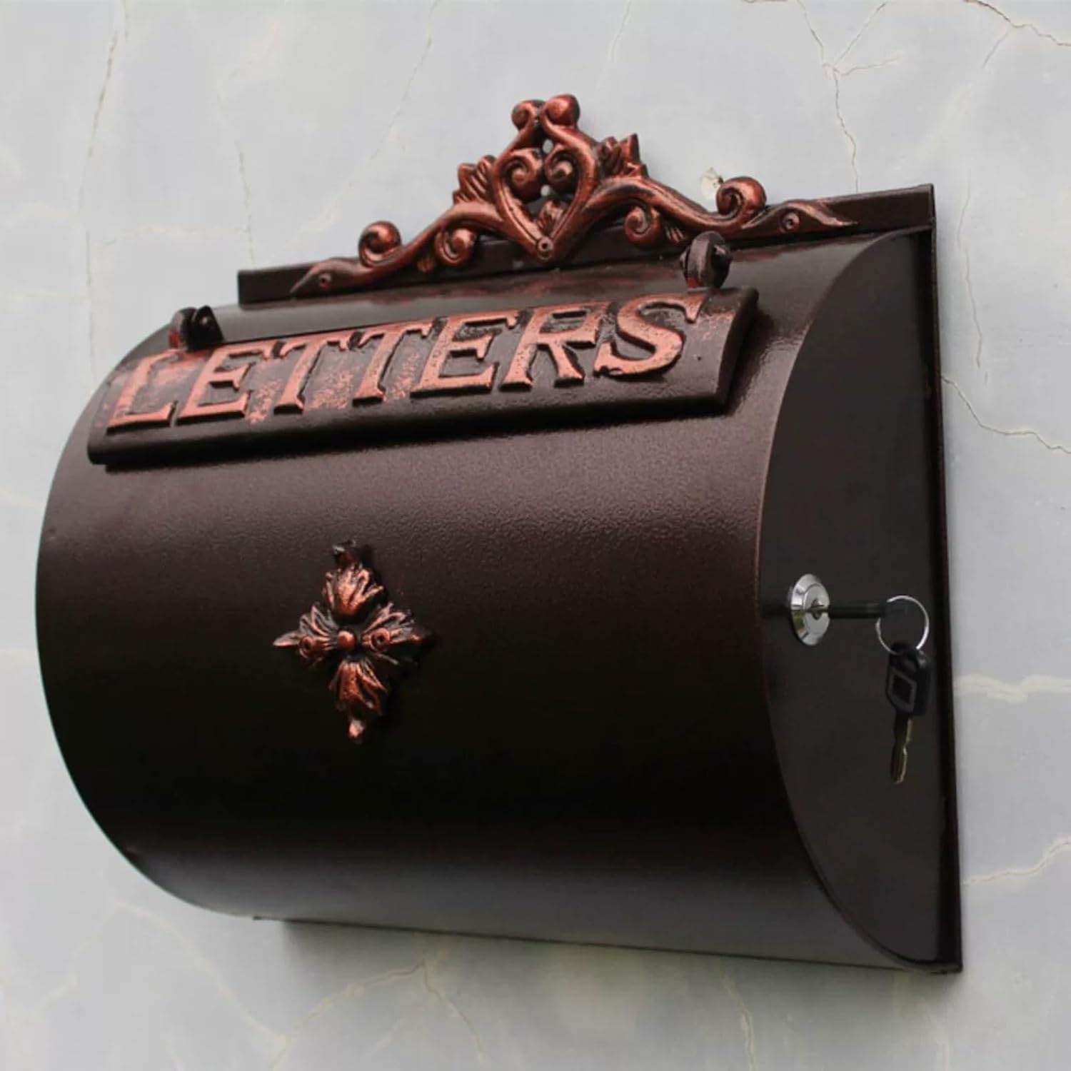 Vintage Lockable Mailbox, Wall Mount Mailboxes for Outside, Antique Metal Post Box with Lock, 13 X 13 X 5 in