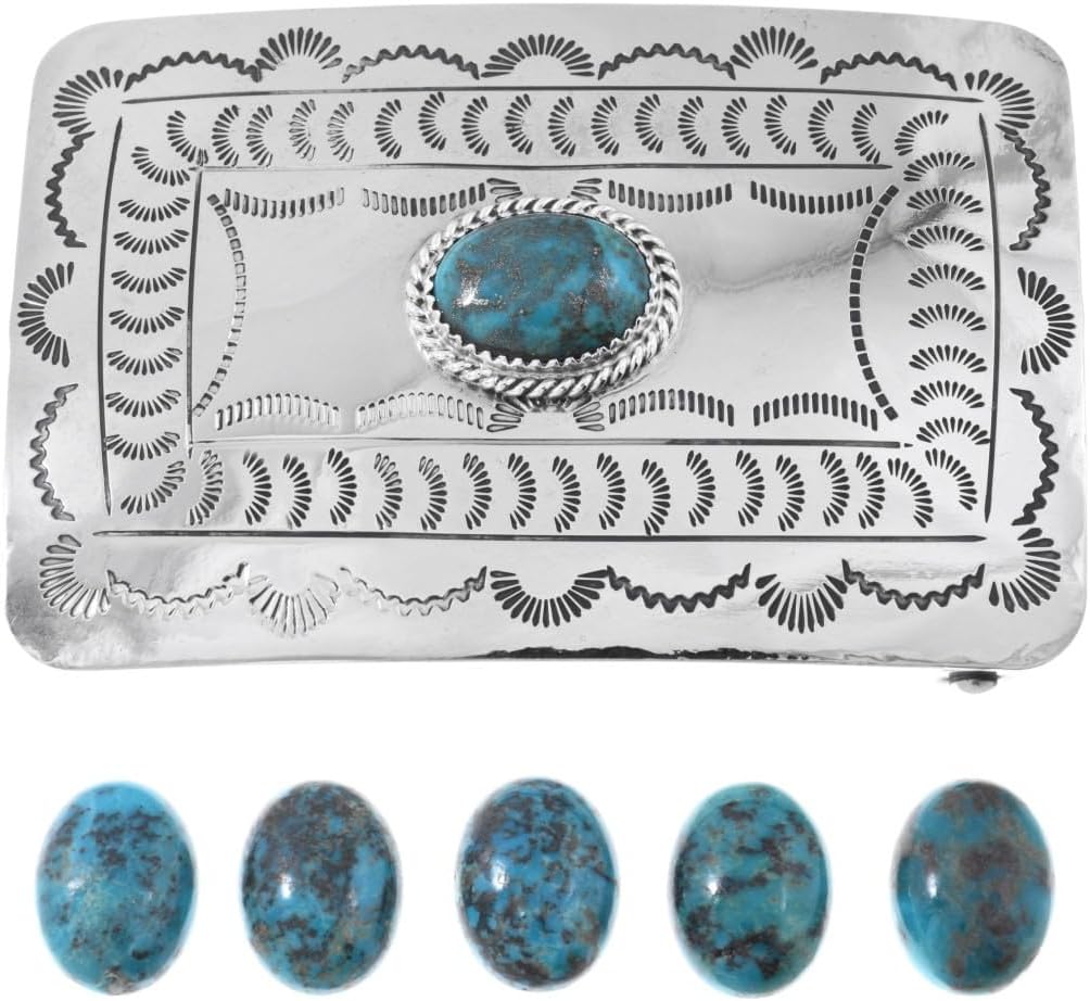 Alltribes Navajo Turquoise Hammered Silver Belt Buckle Traditional Southwest Western Design 0108