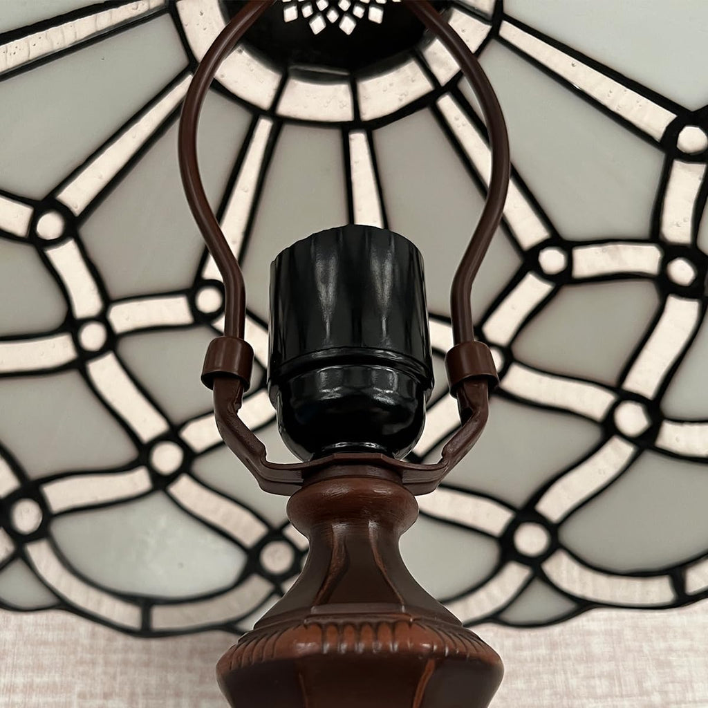 Tiffany Table Lamp,White Stained Glass Table Light,Antique Style Medium Size Desk Lamp Vintage Beside Reading Lamp for Living Room Bedroom Office