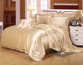 100% Pure Silk Satin Sheet Set 7pcs, Deep Pocket Fitted Sheet, Flat Sheet, Duvet Cover & Pillowcases Set|Cool Soft Sheets|Wrinkle Free, Fade Resistant|Twin, Dark Ivory