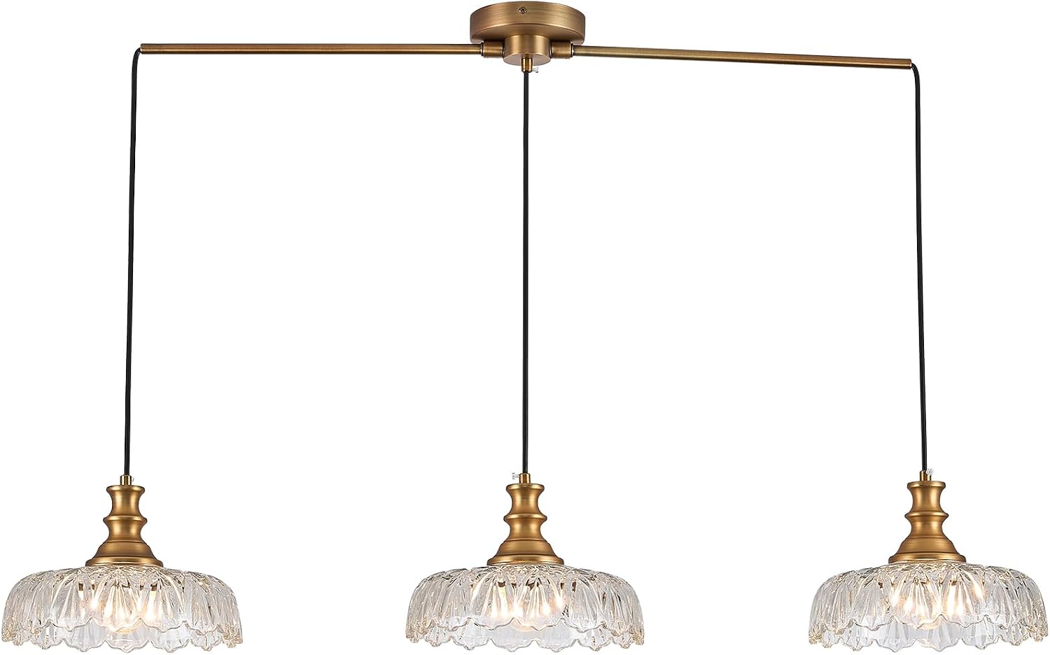 HDDFL Vintage Pendant Lighting Fixtures Modern Glass Hanging Lamp with Adjustable Cord for Kitchen Island Dining Room Hallway 3 Light Brass and Clear