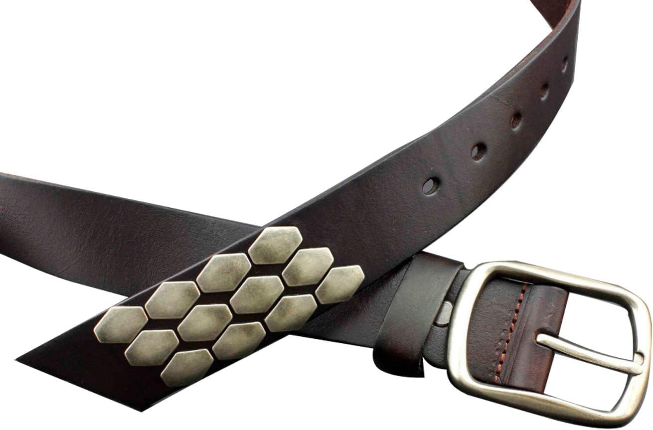 Pin Buckle Rocker Punk Biker Belt – Real Genuine Leather with Metal Sequin Detail