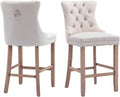 Elegant Velvet Bar Stools Set of 2,Delicate Upholstered Counter Height Barstool with Backrest,Wooden Legs Design for Kitchen Islands & Pubs（ Beige ）