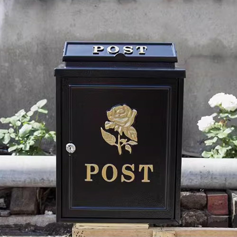 Wall Mount Mailbox, Retro Aluminum Metal Drop Box, Mail Box with Key Lock, Lockable Post Mail Box for Envelope, Home, Office Business, Decor