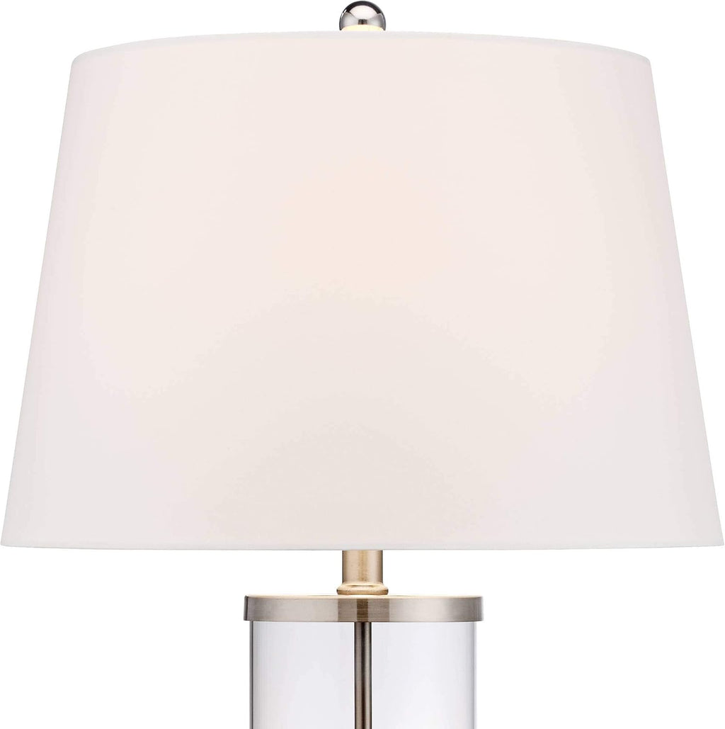 360 Lighting Modern Coastal Style Table Lamps 26' High Set of 2 Fillable Clear Glass Steel Metal White Empire Fabric Shade for Living Room Bedroom Beach House Bedside Nightstand Home Office