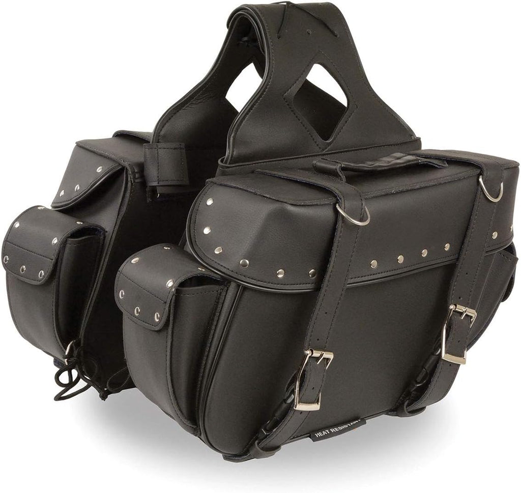 Milwaukee Leather SH574ZB Black Large Zip-Off PVC Throw Over Riveted Saddle Bag