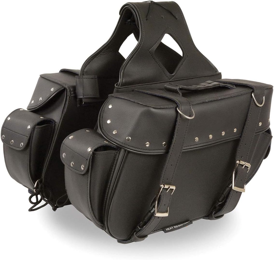 Milwaukee Leather SH574ZB Black Large Zip-Off PVC Throw Over Riveted Saddle Bag
