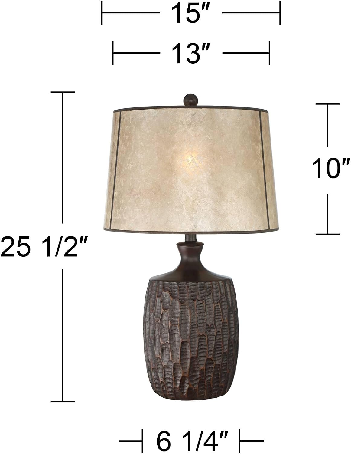 Franklin Iron Works Kelly 25 1/2' High Farmhouse Rustic Country Cottage 3-Way Table Lamp USB Cord Dimmer Brown Finish Single Mica Shade Living Room Charging Bedroom Bedside Nightstand (Colors May