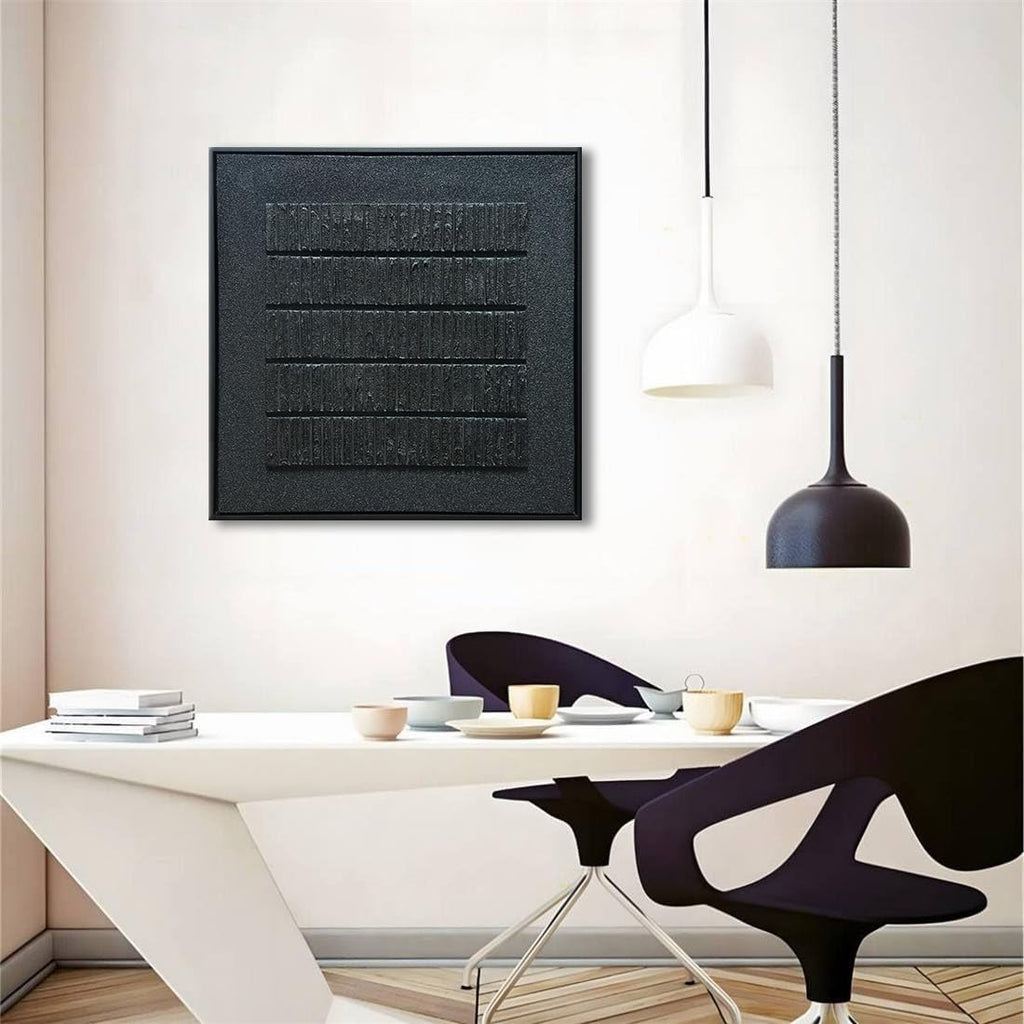 Slyart Black Textured Wall Art, Handmade Contemporary Art 3D Relief Painting, Minimalist Abstract Canvas Wall Art 24x24 Inch