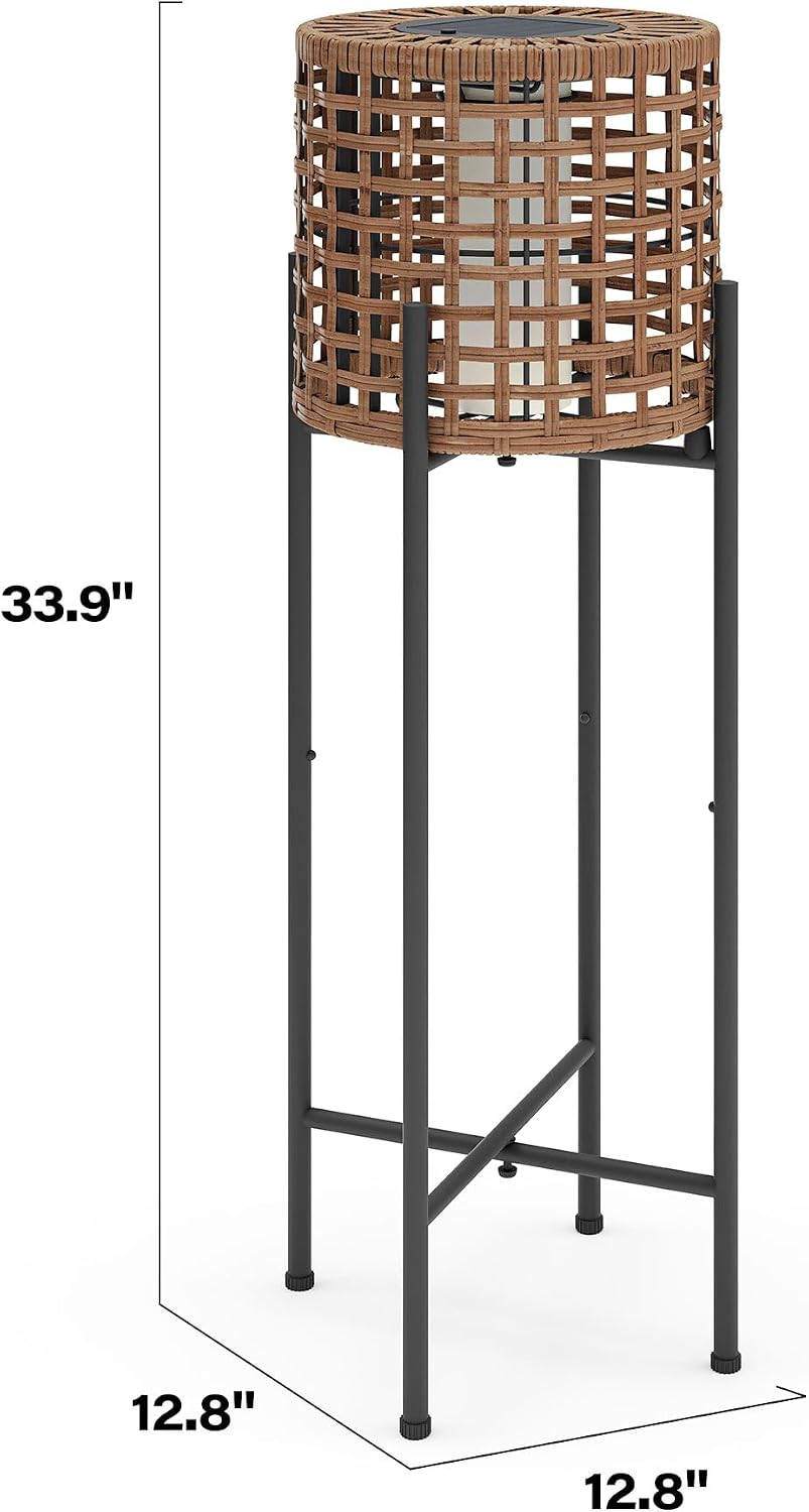 LAUSAINT HOME Solar Powered Outdoor Floor Lamp with Auto On/Off LED Light, Waterproof Wicker Patio Floor Lights, Boho Rattan Floor Lantern (2 Floor Lamps)