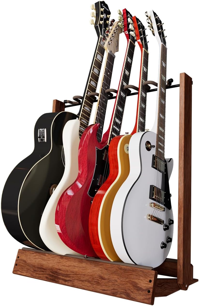 String Swing Guitar Stand, Multi Guitar Rack for Acoustic, Electric, Bass Guitars, Hand Welded Steel & Black Walnut Hardwood, Padded Guitar Holders, Guitar Stands Floor - USA Made