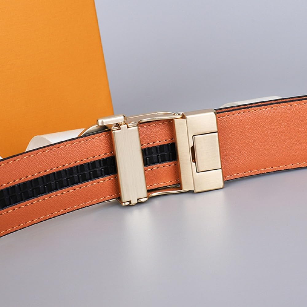 Designer Genuine Leather Men's Ratchet Belt 1.3' Automatic G Buckle Classic Jeans Reversible Gift