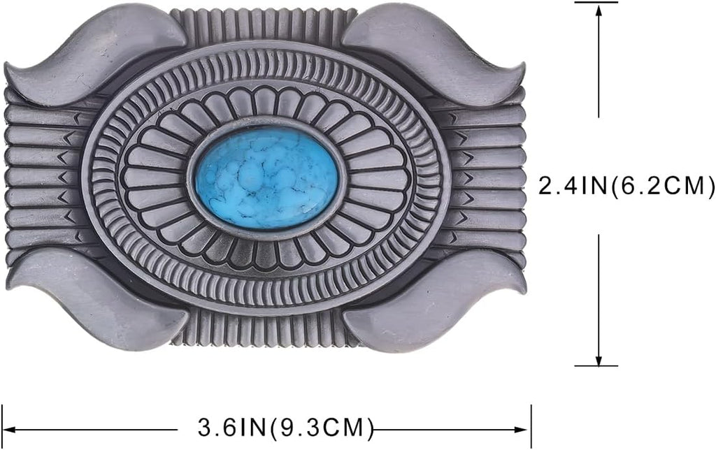 Men's Western Belt Buckle - Vintage Turquoise with Native American & Cowboy Elements