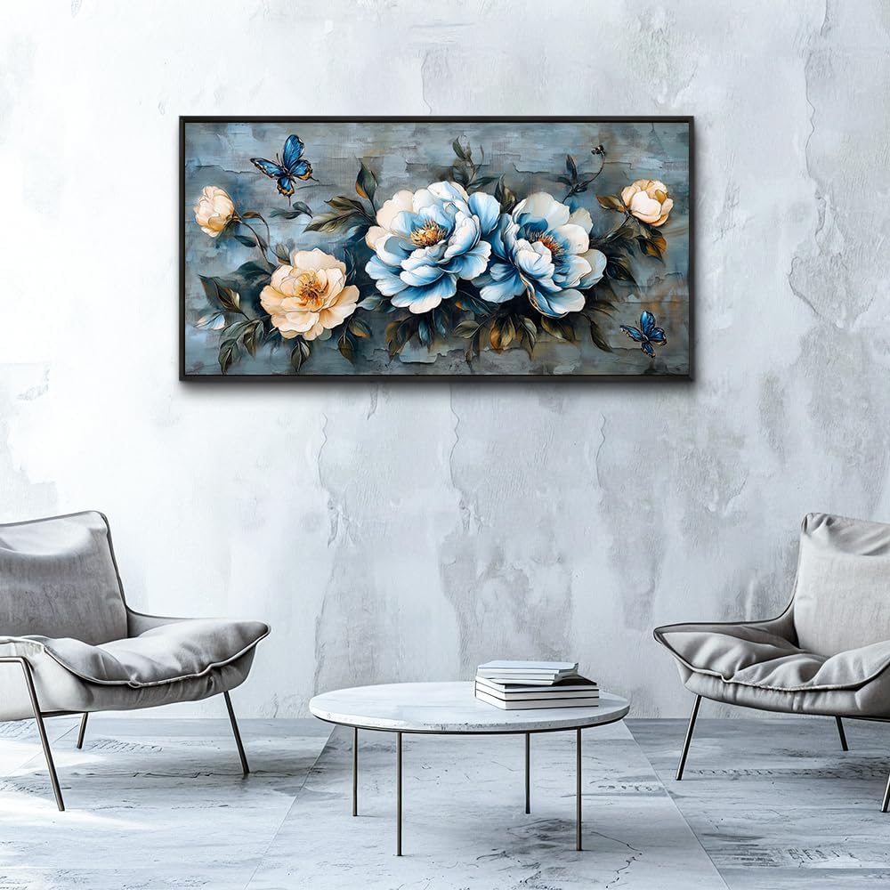 KELIYUAN Large Canvas Black Framed Wall Art Decor For Living Room Bedroom Abstract Wall Painting Flower ink painting Home Dining Room Wall Decorations Prints Posters Modern Room Home Decor 24'X48'
