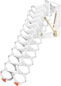 12 Steps Attic Ladder, Wall Mounted Pull Down Loft Steps Folding Stairs, 9.5-10.1Ft Height Aluminum Alloy Narrow Attic Extension Ladder w/Armrests for Basements Warehouses (12, White2)